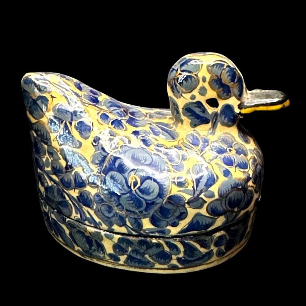 VTG Miniature Duck Trinket Box Hand-Painted Paper Mache Handmade from India